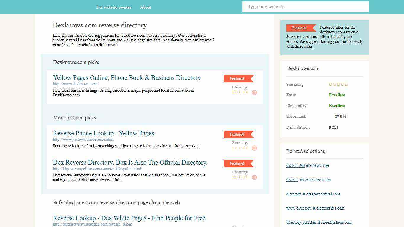 Dexknows.com reverse directory